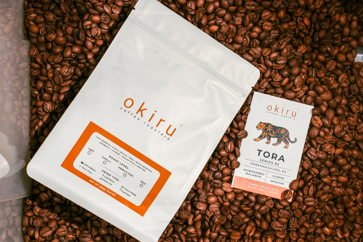 coffee packet and labels on beans 