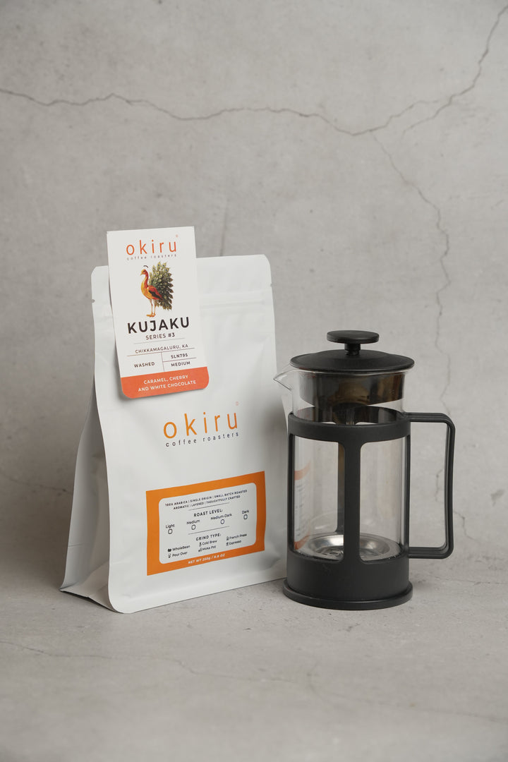 coffee packet with a french press 